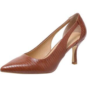 Women's Brown Faux Leather Pumps Pointed Closed Toe Kitten Heel Pump Shoes